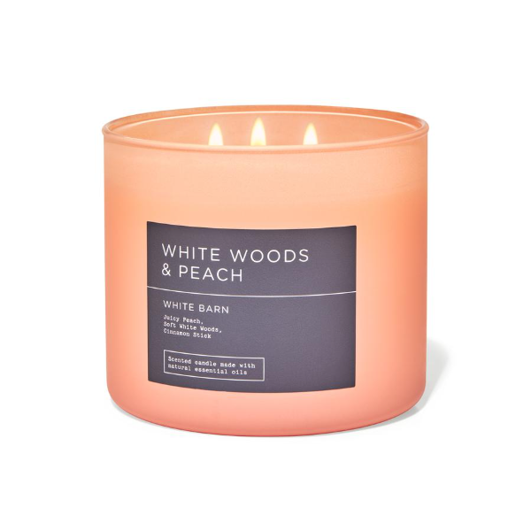 BBW White Barn White Woods & Peach Scented Candle 411g - Shams Shopping Centre Bath & Body Works  