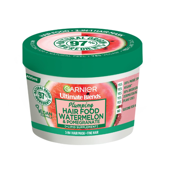 Garnier Ultimate Blends Pluming Watermelon & Pomegranate 3In1 Hiar Mask 400ml - Shams Shopping Centre Garnier  