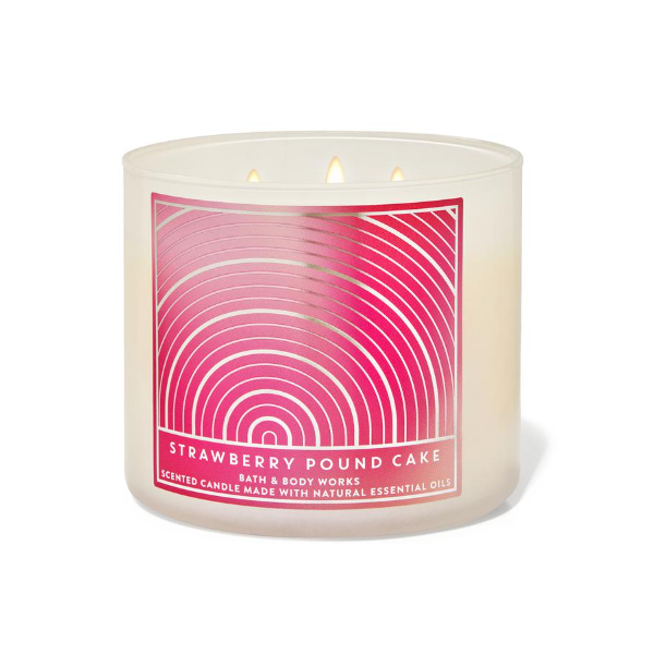 BBW Strawberry Pound Cake 3 Wick Scented Candle 411g - Shams Shopping Centre Bath & Body Works  