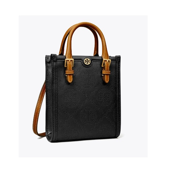 Tory Burch T Monogram Perforated Mini Tote- Black (SIU) - Shams Shopping Centre Tory Burch  