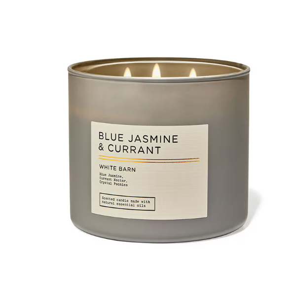 BBW White Barn Blue Jasmine & Currant 3 Wick Candle 411g - Shams Shopping Centre Bath & Body Works  