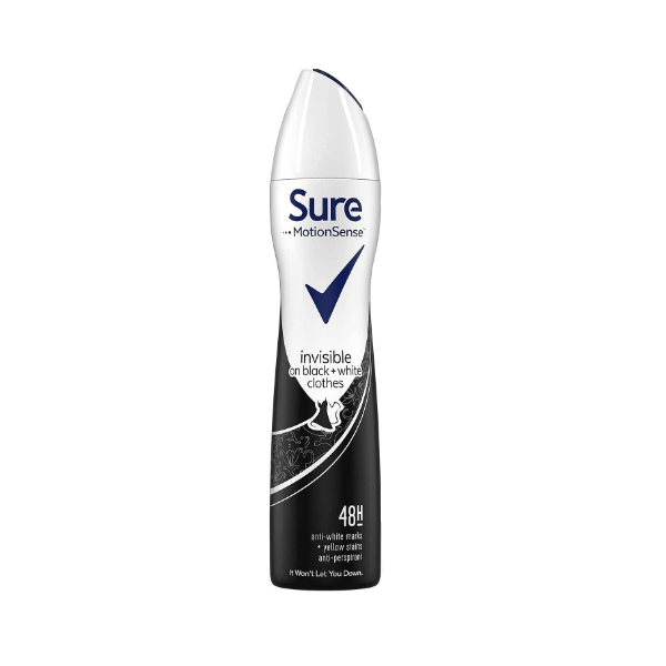 Sure Invisible Black & White Deodorant Spray 250ml - Shams Shopping Centre Sure  