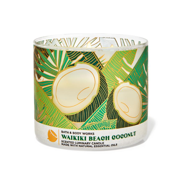 BBW White Barn Waikiki Beach Coconut 3 Wick Scented Candle 411g - Shams Shopping Centre Bath & Body Works  