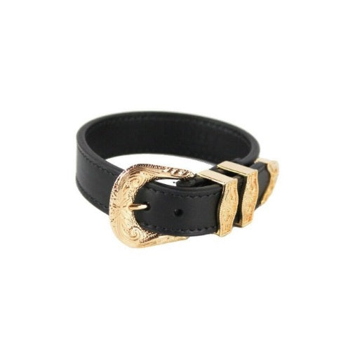 Versace Black Leather With Gold Buckle Bracelet (Y)