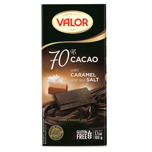 Valor 70% Cacao With Caramel And Sea Salt Gluten Free 100g - Shams Shopping Centre Valor  