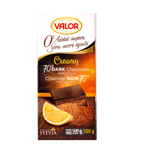 Valor Sugar Free 70% Dark Chocolate With Orange 100g - Shams Shopping Centre Valor  