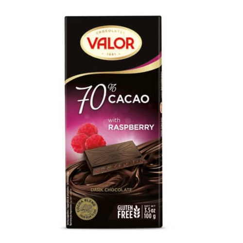 Valor 70% Cacao With Raspberry Gluten Free 100g