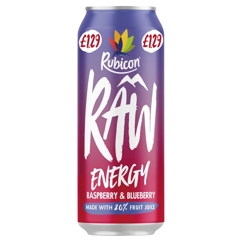 Rubicon Raw Energy Raspberry & Blueberry 500ml Tin - Shams Shopping Centre Rubicon  