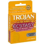 Trojan Ecatasy Ultra Ribbed Lubricant 3 Condoms - Shams Shopping Centre Trojan  